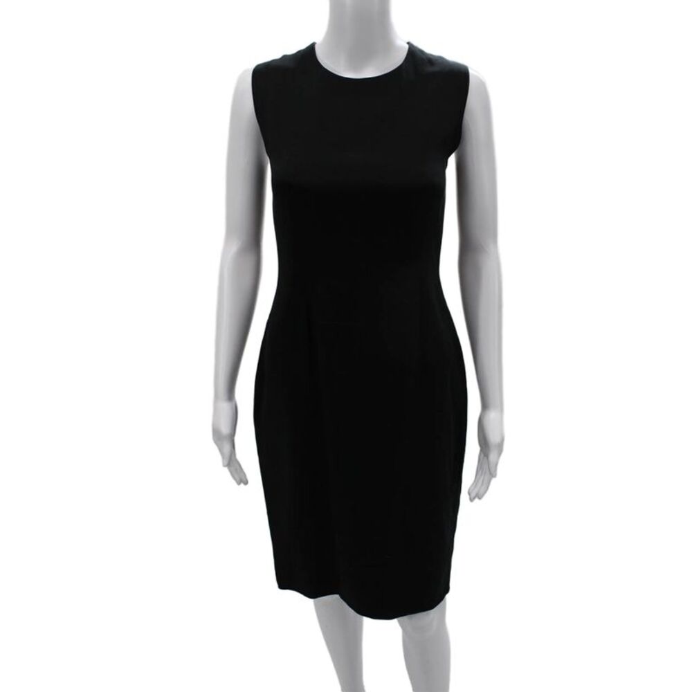 Sylvia Heisel Women Sheath Dress Black Sleeveless Crew Neck Zip Midi Size 6